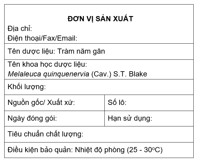 Ghi nhãn, đóng gói, bảo quản và tiêu chuẩn dược liệu